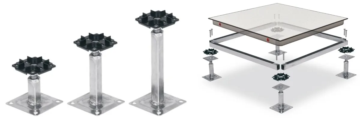 RhinoROC standard pedestals in three heights and bolted stringer system